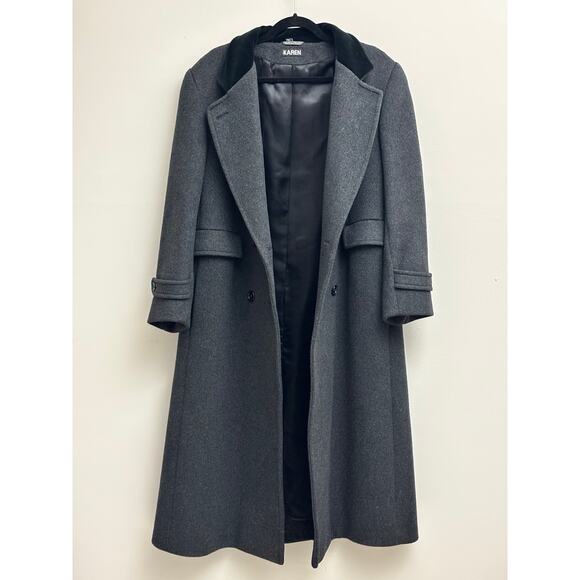 KAREN Jackets & Blazers - Charcoal Gray Wool/Cashmere Blend Full-length Double Breasted Overcoat Womens 12